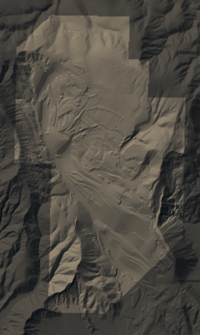 Plan view of the proposed surface, shaded relief, north up